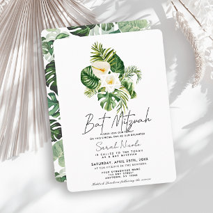 Tropical White Hibiscus Botanical Bat Mitzvah Invitation