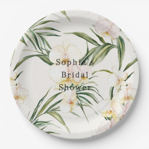 Tropical White Orchid Flowers Bridal Shower Paper Plate