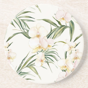 Tropical White Orchid Flowers Coaster