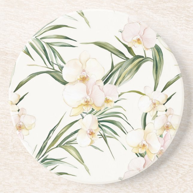 Tropical White Orchid Flowers   Coaster (Front)