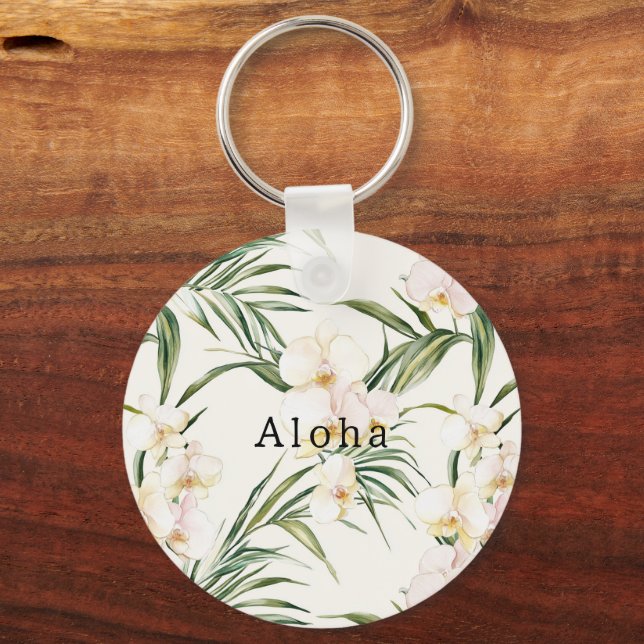 Tropical White Orchid Flowers   Key Ring (Front)