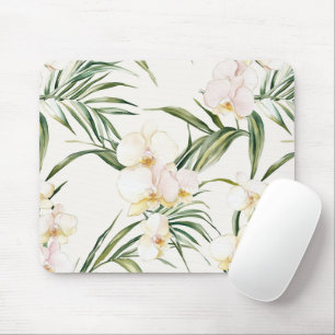 Tropical White Orchid Flowers Mouse Pad
