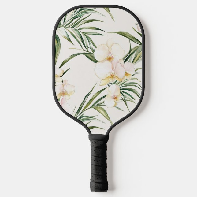 Tropical White Orchid Flowers   Pickleball Paddle (Front)