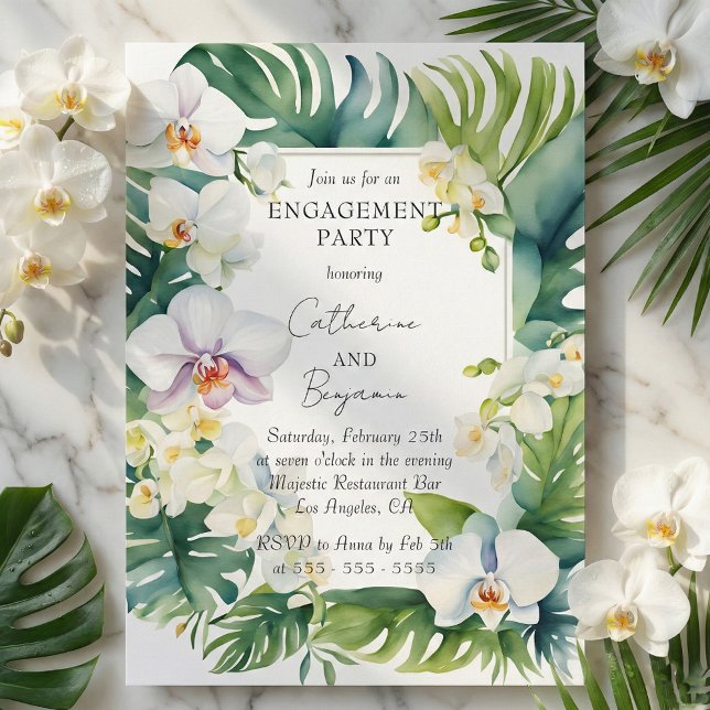 Tropical White Orchid & Greenery Engagement Party Invitation (Creator Uploaded)