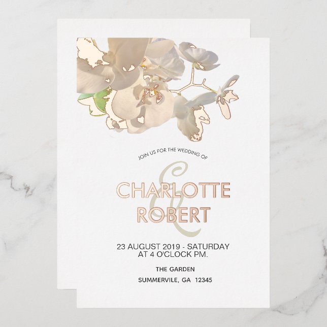 Tropical White Orchids Rose Gold Foil Wedding  (Front/Back)
