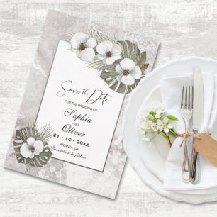 Tropical White Orchids Wedding Save the Date
