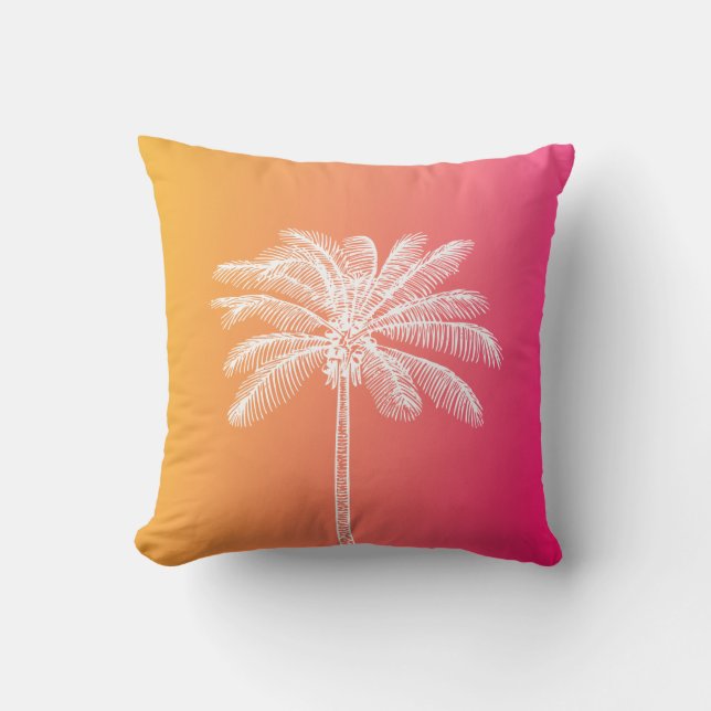 Tropical White palm tree sunset Cushion (Front)