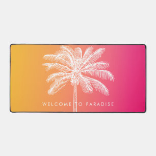 Tropical White palm tree sunset Desk Mat