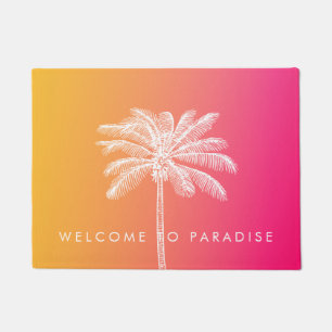Tropical White palm tree sunset Doormat