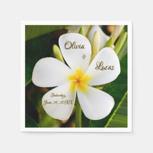 Tropical White Plumeria - New Beginnings - Wedding Napkin