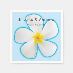 Tropical, White Plumeria on Blue, Floral, Napkins