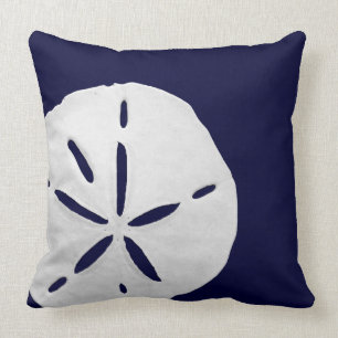 Tropical White Sand Dollar Navy Blue Beach Coastal Cushion