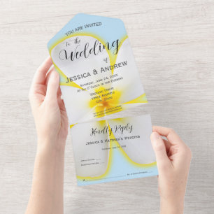 Tropical, White & Yellow Plumeria, Floral Wedding All In One Invitation