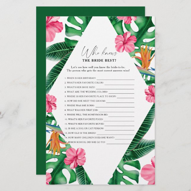 Tropical - Who knows the bride best game (Front/Back)