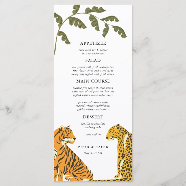 Tropical Wild Cats Wedding  Menu (Front)