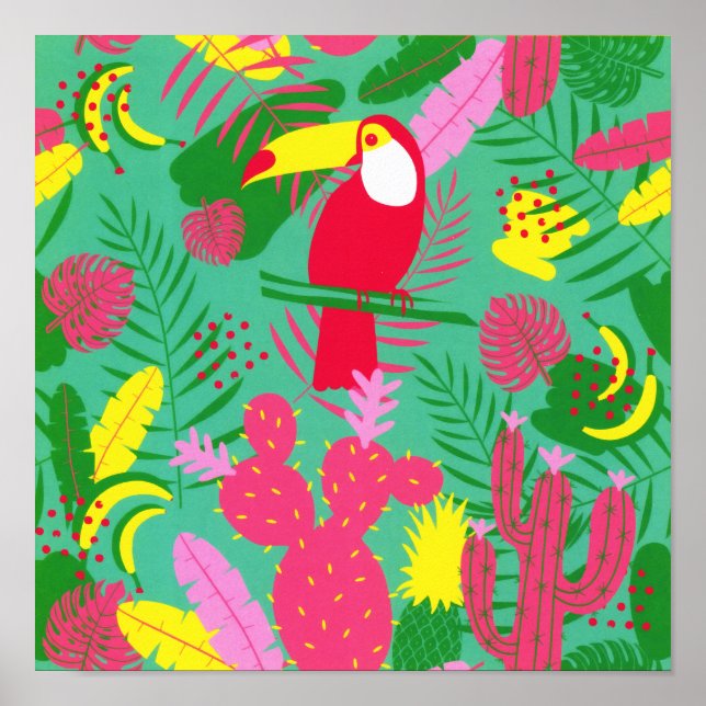 Tropical Wild Jungle Paradise Toucan Watercolor Poster (Front)