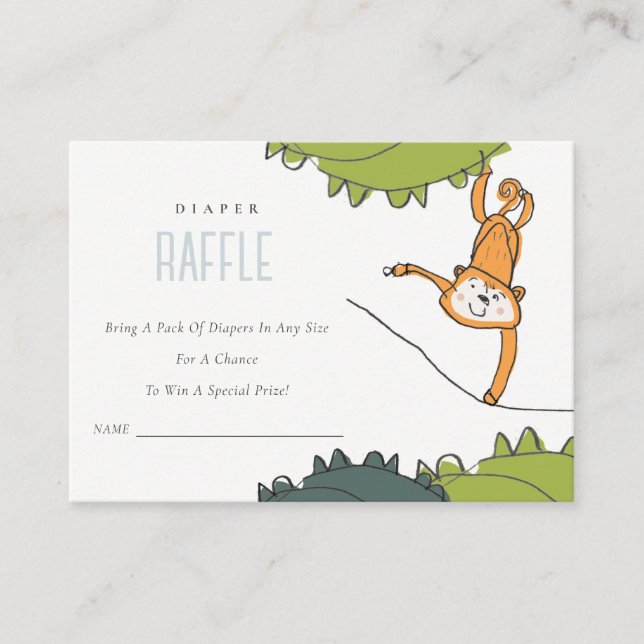 Tropical Wild Monkey Diaper Raffle Baby Shower Enclosure Card (Front)