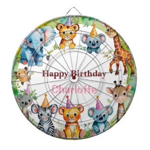 Tropical Wild One Jungle Safari Animals Birthday Dartboard
