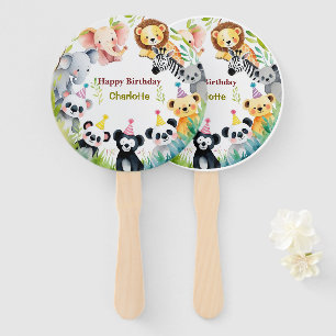 Tropical Wild One Jungle Safari Animals Birthday  Hand Fan