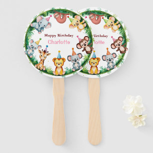 Tropical Wild One Jungle Safari Animals Birthday  Hand Fan