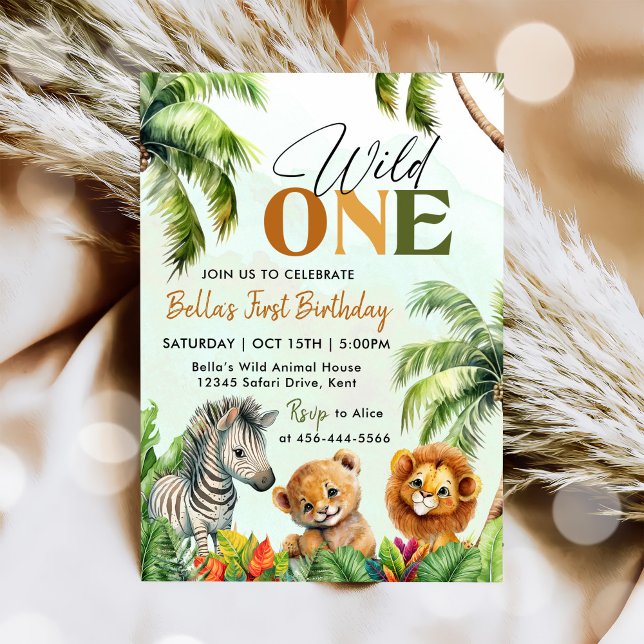 Tropical Wild One Jungle Safari Animals Birthday Invitation (Creator Uploaded)