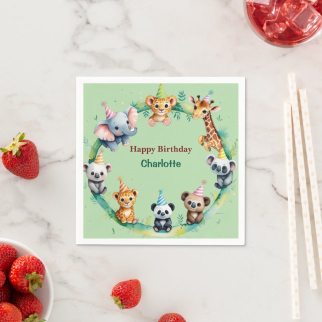 Tropical Wild One Jungle Safari Animals Birthday  Napkin (Insitu)