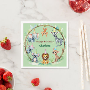 Tropical Wild One Jungle Safari Animals Birthday Napkin