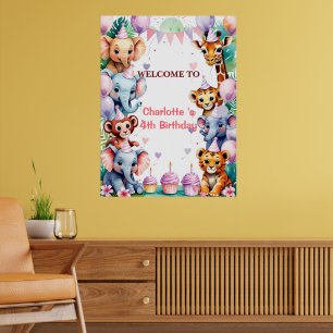 Tropical Wild One Jungle Safari Animals Birthday Poster