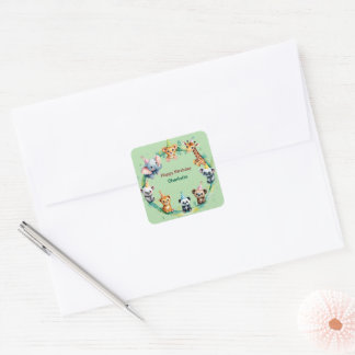 Tropical Wild One Jungle Safari Animals Birthday  Square Sticker