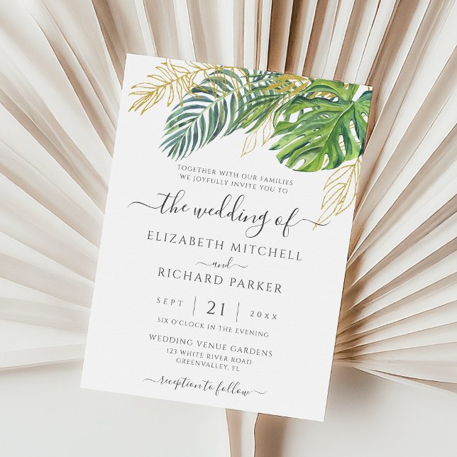 Tropical Wild Palm Leaves Wedding Invitation (Creator Uploaded)