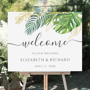 Tropical Wild Palm Leaves Wedding Welcome Sign