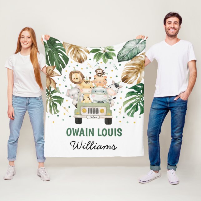 Tropical Wild Party Animals Safari Boy Nursery Fleece Blanket (In Situ)