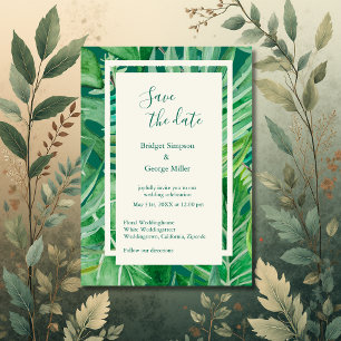 Tropical wildflower greenery wedding safe the date invitation