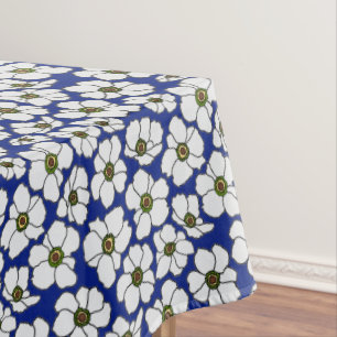 Tropical Wildflowers On Blue Tablecloth