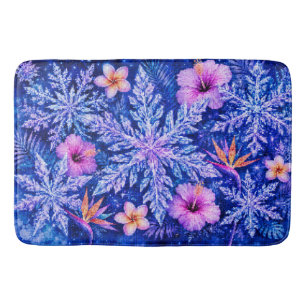 Tropical Winter Snowflakes Bath Mat