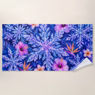 Tropical Winter Snowflakes Beach Towel