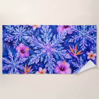 Tropical Winter Snowflakes Beach Towel