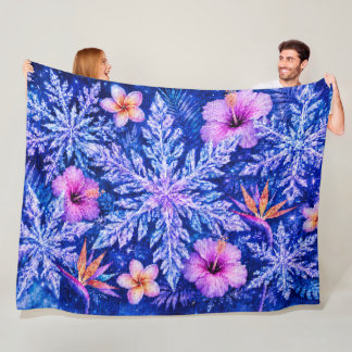 Tropical Winter Snowflakes Fleece Blanket