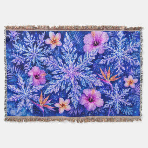 Tropical Winter Snowflakes Throw Blanket