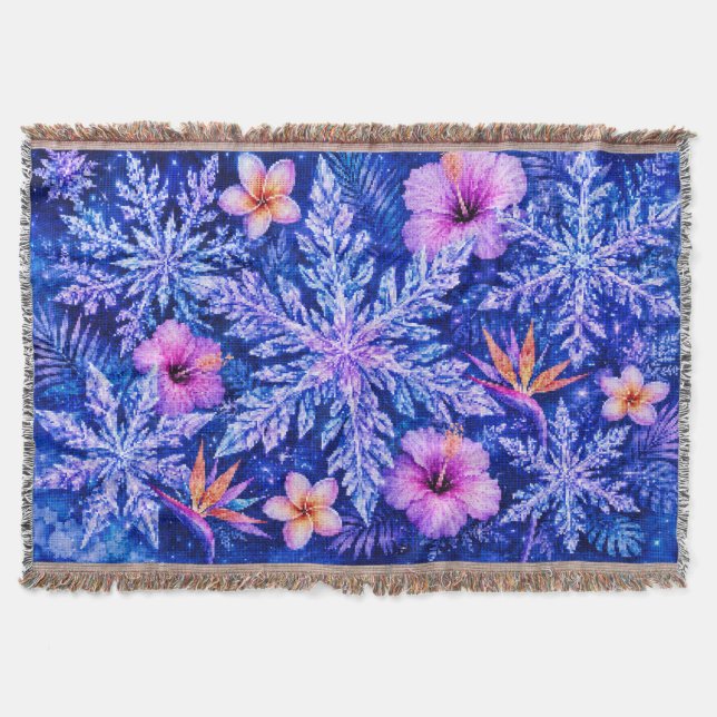 Tropical Winter Snowflakes Throw Blanket (Front)