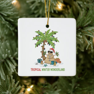 Tropical Winter Wonderland   Funny Christmas  Ceramic Ornament