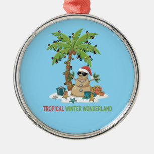 Tropical Winter Wonderland Funny Christmas Metal Ornament