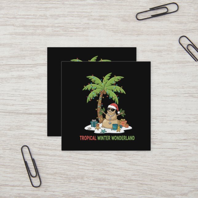 Tropical Winter Wonderland | Funny Christmas  Square Business Card (Front/Back In Situ)