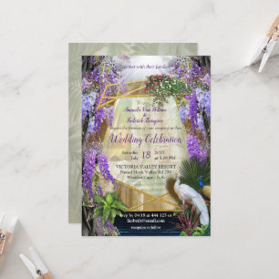 Tropical Wisteria flowers & large colourful birds  Invitation