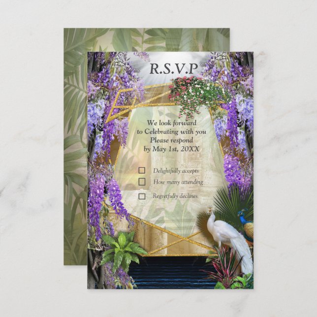 Tropical Wisteria Paradise at the Golden Palace RS RSVP Card (Front/Back)