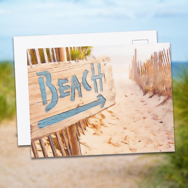 Tropical Wood Beach Sign Postcard (Creator Uploaded)