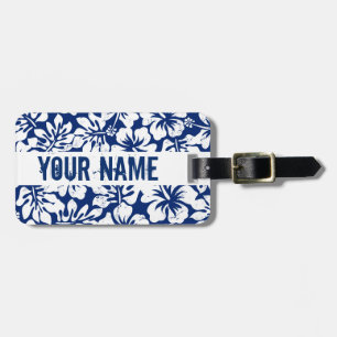 Tropical worn white hibiscus luggage tag