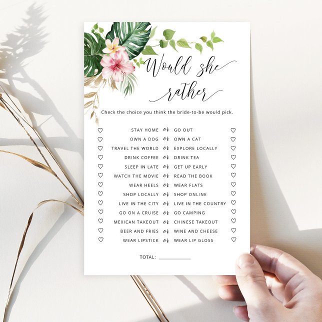 Tropical Would she rather bridal shower game (Creator Uploaded)