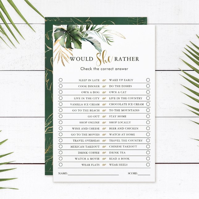Tropical Would She Rather Bridal Shower Game (Creator Uploaded)