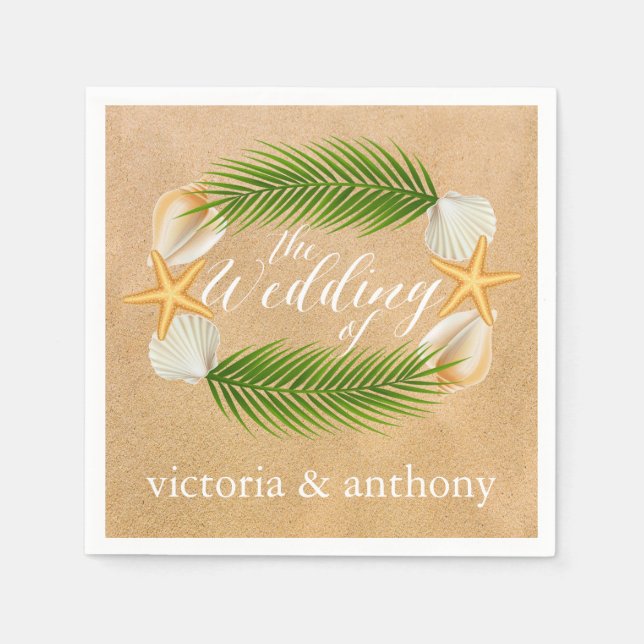 Tropical Wreath Sandy Beach Wedding Napkin (Front)